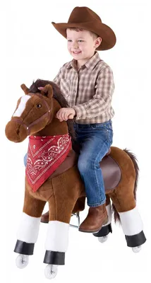 Produktbild von Reitpferd auf Rollen - Stehpferd 93 cm - Belastbar bis 80 kg - Mit Soundfunktion - Pedale & Griffe - Sitzhöhe erhöht - Plüschpferd für Kinder ab 6 Jahren - Braun