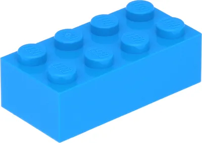 A single blue LEGO brick on a white background.