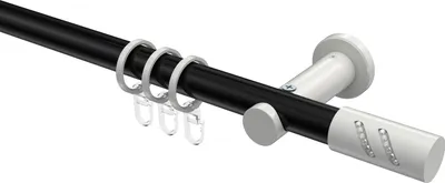 Produktbild von Interdeco Gardinenstange / Vorhangstange Schwarz / Weiß, Typ Platon Zoena (Glitzerzylinder), 20 mm Ø 1-läufig, 200 cm