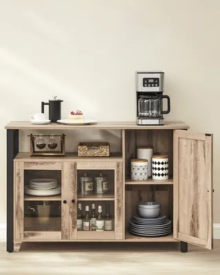 Obrázek produktu pro Příborník VASAGLE, kuchyňská skříňka, skříňka se 3 dvířky, do obývacího pokoje, kuchyně, jídelny, 33 x 110 x 75 cm, venkovský styl, dub-hnědočerná CSL096B50