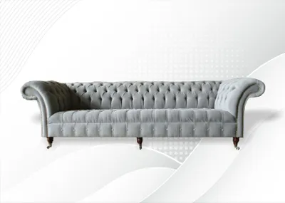 Zdjęcie produktu dla Graue Big Sofa Couch Chesterfield 265cm Polster Sofas 4 Sitzer Leder Textil