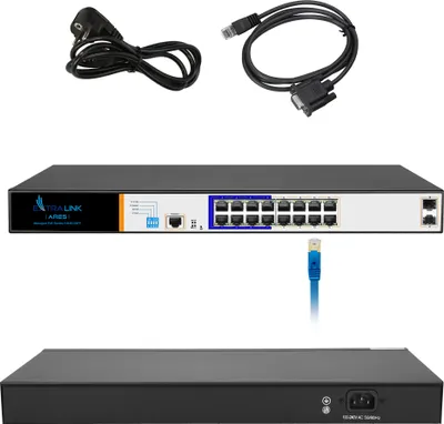 Produktbild von Extralink Ares Netzwerk Gigabit PoE/PoE+ mit 16 Ports Gigabit Managed L2 Installation im Netzwerkschrank Schwarz