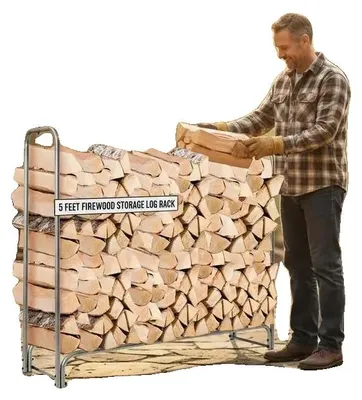 Imagen del producto de Almacenamiento de leña, estantería de madera, acero duradero, resistente a la intemperie, FXC5J2T1AOZRW3