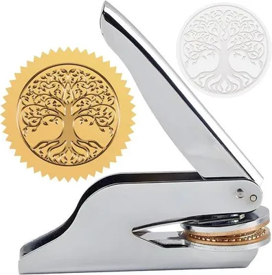 Produktbild von Lebensbaum Notarstempel Handheld Stempel aus Edelstahl mit Koffer.