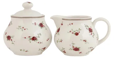 Produktbild von Clayre & Eef Milch und Zucker-Set 12x9x8 / Ø 9x10 cm Beige Keramik Blumen