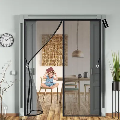 Produktbild von Magnet Fliegengitter Balkontür 165 x 220 cm Schwarz Ohne Bohren Klebmontage
