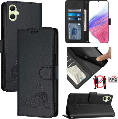 Image de Etui en cuir pour Samsung Galaxy A05, étui à rabat avec fonction stand et portefeuille noir