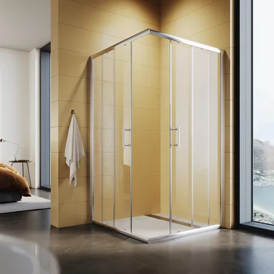 Obrázok produktu pre Rohový sprchový kút 100x100x195cm Dvojité posuvné dvere sprchového kúta z 5 mm tvrdeného bezpečnostného skla