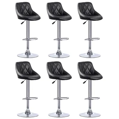 Image de Tabouret de bar Lot de 6 Chaises de bar pivotantes Tabouret de cuisine en similicuir Réglable en hauteur Noir