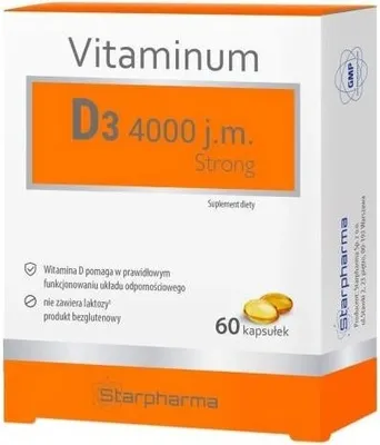 Produktbild von Starpharma Vitamin D3 4000 IE Stark 60 Kapseln.