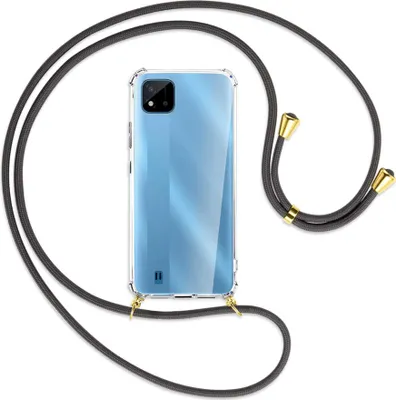 Produktbild von Handykette Backcover-Schutzhülle mit Band (Metall goldfarben) für Realme C11 2021 / C20 / C20A - dunkelgrau