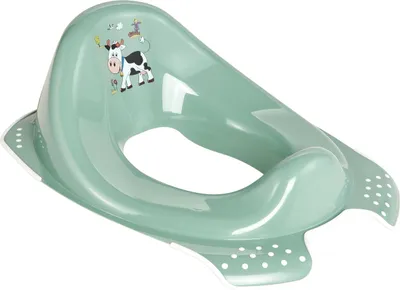 A child's toilet seat with a cow graphic.