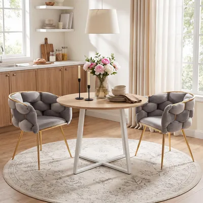 Produktbild von r, moderner Akzentstuhl, Schminktischstuhl mit Metallgestell für Schlafzimmer, Wohnzimmer, Esszimmer, 2er-Set