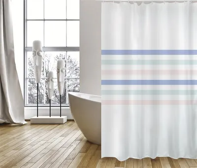 Produktbild von MSV Kopie von Cotexsa by MSV Premium Anti-Schimmel Textil Duschvorhang - Anti-Bakteriell, waschbar, 100% wasserdicht, mit 12 Duschvorhangringen - Polyester, „Deauville“ Pastell  180x200cm –  Spain