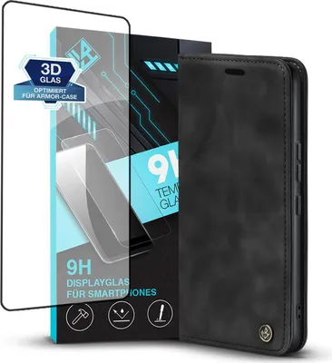 Produktbild von Handy Hülle für Xiaomi Redmi Note 13 Pro+ 5G mit 9H Displayglas Klapphülle Bookcase Flip Cover Handy Tasche Etui Farbe: Schwarz