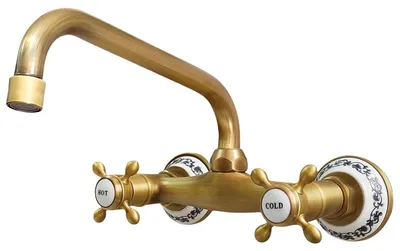 Immagine prodotto di Miscelatore da cucina da montare a parete, in ottone, stile antico/vintage, con bocchetta di 23 cm