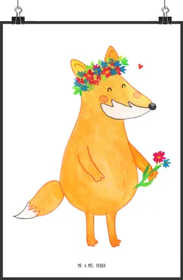 Produktbild von Mr. & Mrs. Panda Bild Fuchs Blumen DIN A0 - Weiß - Geschenk, Ich, drucke, Freundin, wanddeko, Wandbild, Blumenliebe, Wanddekoration, Boho, Plakat, Mich