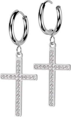 Produktbild von Creolen Kreuz Ohrringe aus Edelstahl mit Zirkonia Silber