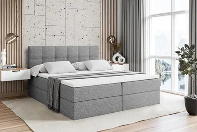 Produktbild von ALTDECOR Boxspringbett mit H3 Matratze und Topper - 180 x 200 cm - MARCE - Grau Gewebe - Polsterbett mit Bettkasten und Lattenrost, Bett mit Stauraum