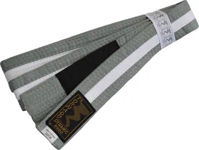 Produktbild von TEKKA BUDO Kinder BJJ Gürtel Brazilian Jiu Jitsu Grau-Weiß Farbgürtel mit schwarzem Balken 220 cm