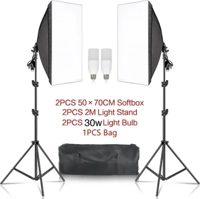 Obrázok produktu pre Sada osvetlenia pre fotografické štúdio, nastaviteľný stojan, viacero možností napájania,  30 W žiarovky