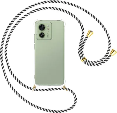 Produktbild von Handykette Backcover-Schutzhülle mit Band (Metall goldfarben) für Motorola Edge 40 5G (6.55'') - schwarz/weiß gestreift