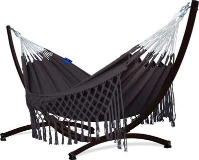 Produktbild von Potenza Outdoor Hängematte mit Gestell für 2 Personen I Medelin - 100% Baumwolle Doppelhängematte 230x160, 200kg I Hängemattengestell 220kg, wetterfest