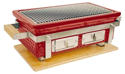 Image de Barbecue de table carré Kamado Braza - Rouge vin