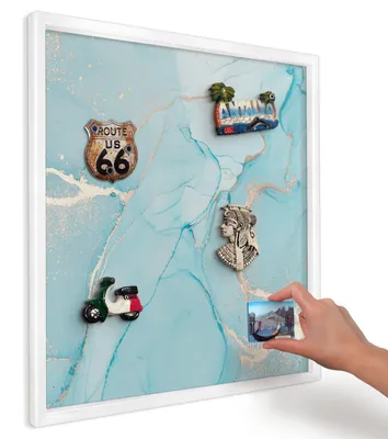 Produktbild von Magnettafel 50x50 cm mit weißem Rahmen - Magnetische Metalltafel, Magnetpinnwand zur Wandmontage für Wohnzimmer, Küche, Flur, Kinderzimmer und Büro - Türkisfarbene Eleganz