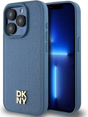 Obrázek produktu pro Pouzdro Dkny Leather Monogram Pattern Metal Logo Magsafe Na Iphone 15 Pro - Niebieskie