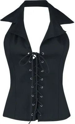 Produktbild von Gothicana by EMP Damen schwarzes Neckholder-Top mit Schnürung und Kragen S