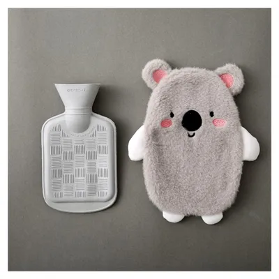 Produktbild von Wärmflasche mit Weichem Bezug und Abnehmbarem Bezug, 0,5 Liter, für Kinder, aus Naturkautschuk, Geschenkidee (Koala-Grau)