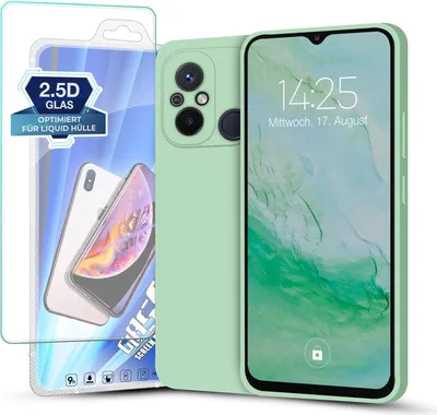 Produktbild von Hülle für Xiaomi Redmi 12C mit 9H Displayglas Displayschutz Plus Case Cover Bumper Silikon Softgrip Schutzhülle Farbe: Türkis