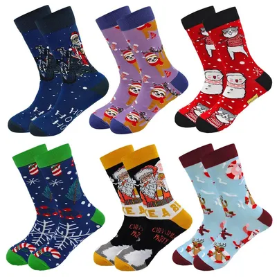 Produktbild von Weihnachtssocken Herrensocken Baumwollsocken - Set mit 6 Paar - Größe 39 bis 45 - Weihnachtsmuster