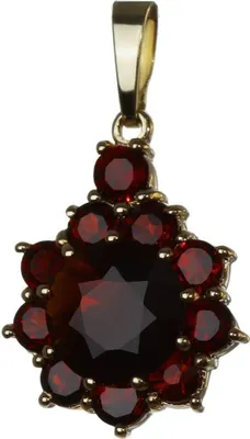 Produktbild von Granat Kettenanhänger Goldschmiedearbeit 14 Karat 585 Gold Träne Tropfe 3238