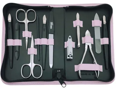 Produktbild von 12teiliges Solingen* Maniküre Set mit Leder-Etui Nagelpflege, Germany Hellrosa / Dollaro