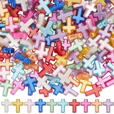Productafbeelding van Kruisbedeltjes - 300 stuks in 10 kleuren met groot gat - Geschikt voor het maken van sieraden, armbanden en kettingen - Imitatieparels van kunsthars