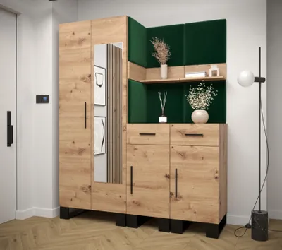 Obrázek produktu pro Předsíňová sestava RUMIE 15 - dub artisan, zelené panely