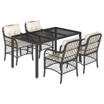 Produktbild von 5-tlg. Garten-Essgruppe mit Kissen Schwarz Poly Rattan