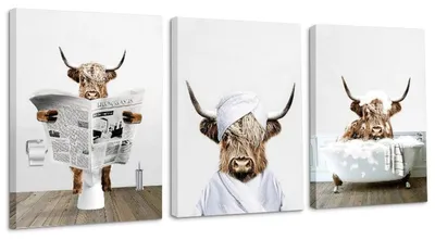 3er Set Highland Cow Wandbilder, 40,6x30 cm, gerahmt, lustig