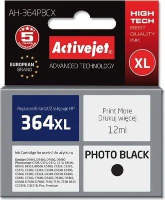 Produktbild von Activejet AH-364PBCX Tinte (Ersatz für HP 364XL CB322EE; Premium; 12 ml; Schwarz Foto)