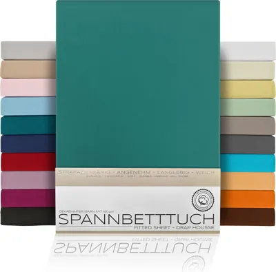 Produktbild von Spannbetttuch Bettlaken aus gekämmter Baumwolle Premium Jersey 160g/m²,100x200cm,Petrol, Matratzenart:Topper