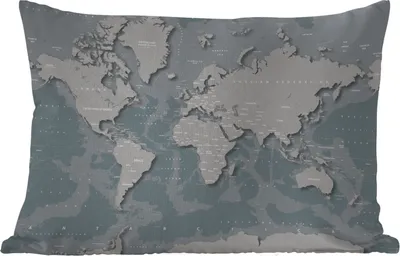 Produktbild von MuchoWow® Outdoor Kissen - Weltkarte - Blau - Grau - Kinder - Mädchen - 60x40 cm - Wetterfest - Lounge Kissen - Zierkissen - Kissen für Innenräume