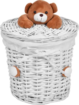 Produktbild von Handgewebter Korb mit Teddybär, cremefarbenem Futter, 36 cm hoch, 28 cm Ø für Kinderzimmer