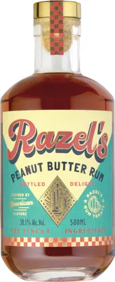 A bottle of Razel's Peanut Butter Rum.