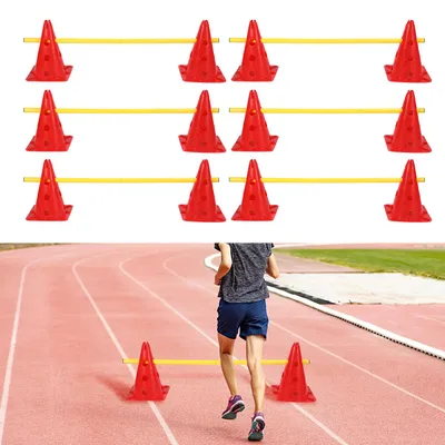Produktbild von Eikuavons 6er Sports Steckhürdenset 12 Kegel + 6 Stangen Agility Hürden Steckhürden Set, Koordinationstraining für Kinder Hunde Teamsport Fussball, Multifunktionskegel