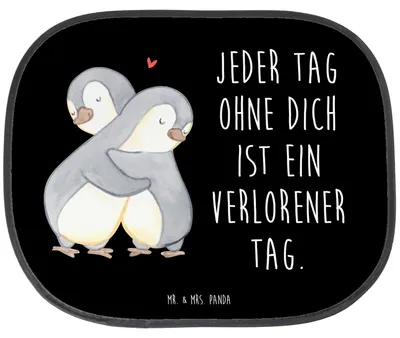 Produktbild von Mr. & Mrs. Panda Sonnenschutz Auto Pinguine Kuscheln - Schwarz - Geschenk, für Autoscheiben, Hochzeitstag, Sonnenblende, pkw, Freundin, Frauen, Valentinstag, Freund