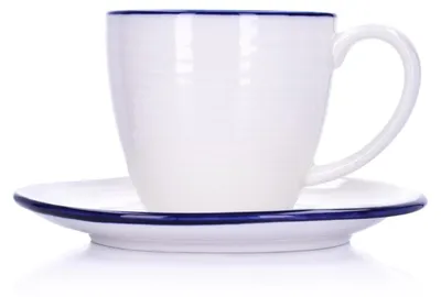 Produktbild von DUKA Tasse Kaffeetasse Porzellantasse Kaffeebecher - KROG DUKA Porzellantasse mit Untertasse, 200 ml, Weiß und Marineblau