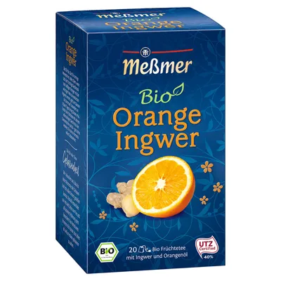 Zdjęcie produktu dla Meßmer Organic Orange Ginger Herbata owocowa z imbirem i olejkiem pomarańczowym 55g