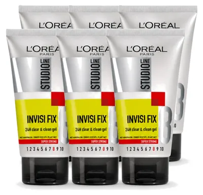 Zdjęcie produktu dla 6 x Żel utrwalający włosy L'Oréal Paris Studio Line Invisi Fix, 24h, przezroczysty i delikatny, 150 ml - zestaw ekonomiczny - 6 sztuk
